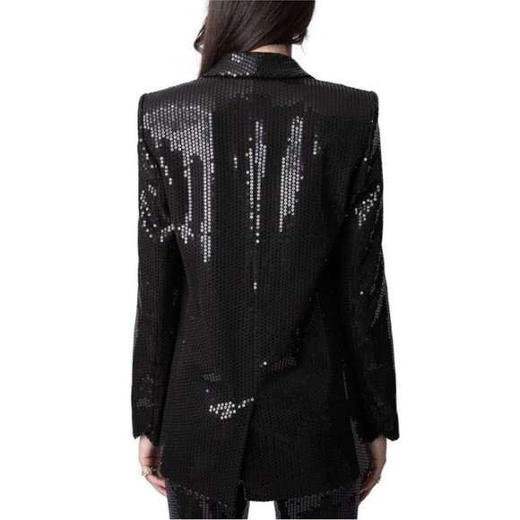 NWT Zadig & Voltaire Black Vive Sequin Blazer 42 / XL - Picture 4 of 11